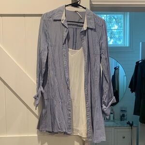 Free People Long Sleeve Stripe Button Down T-Shirt Dress w/ Slip